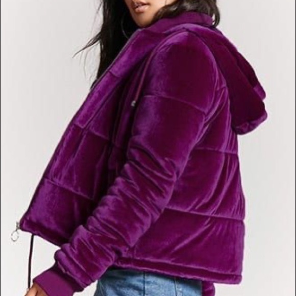 velvet hooded puffer jacket